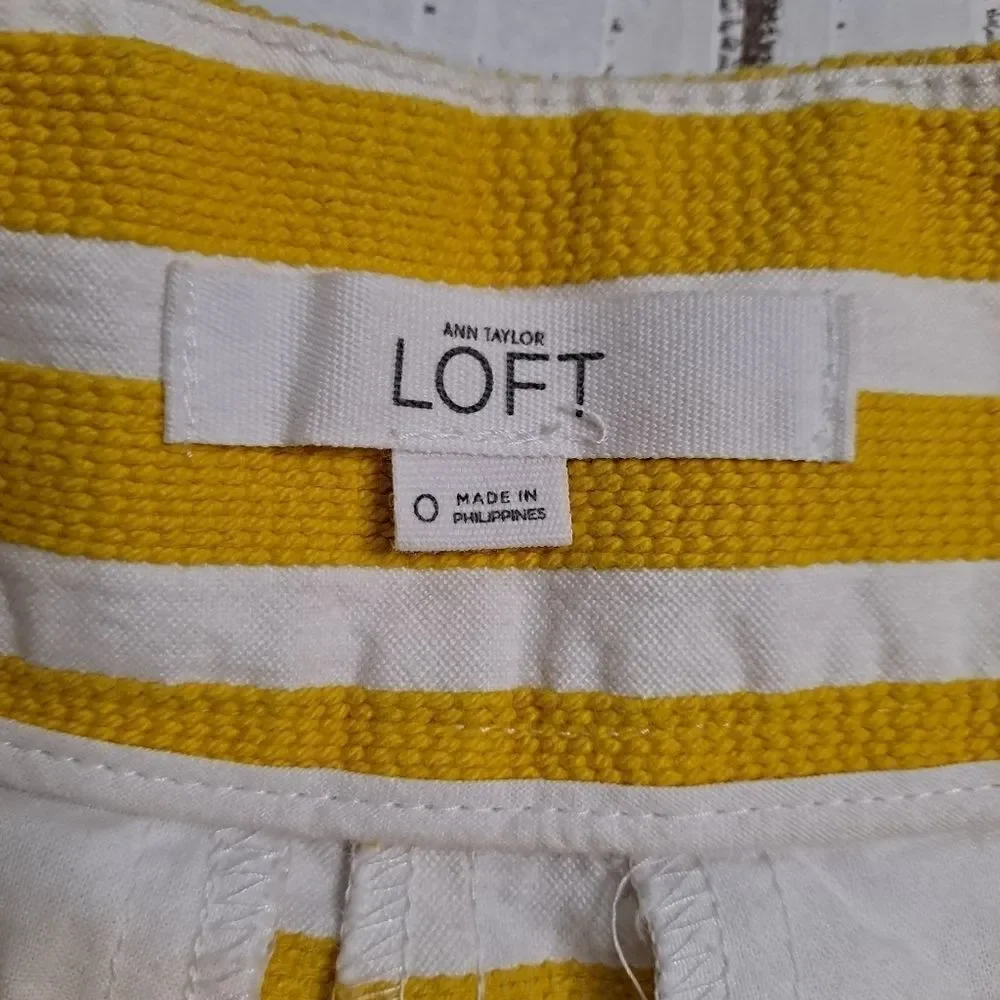 LOFT Striped Nautical Shorts Mustard Beige 0